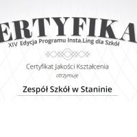 ZS Stanin - Certyfikat XIV edycji Programu Insta.Ling dla Szkół 